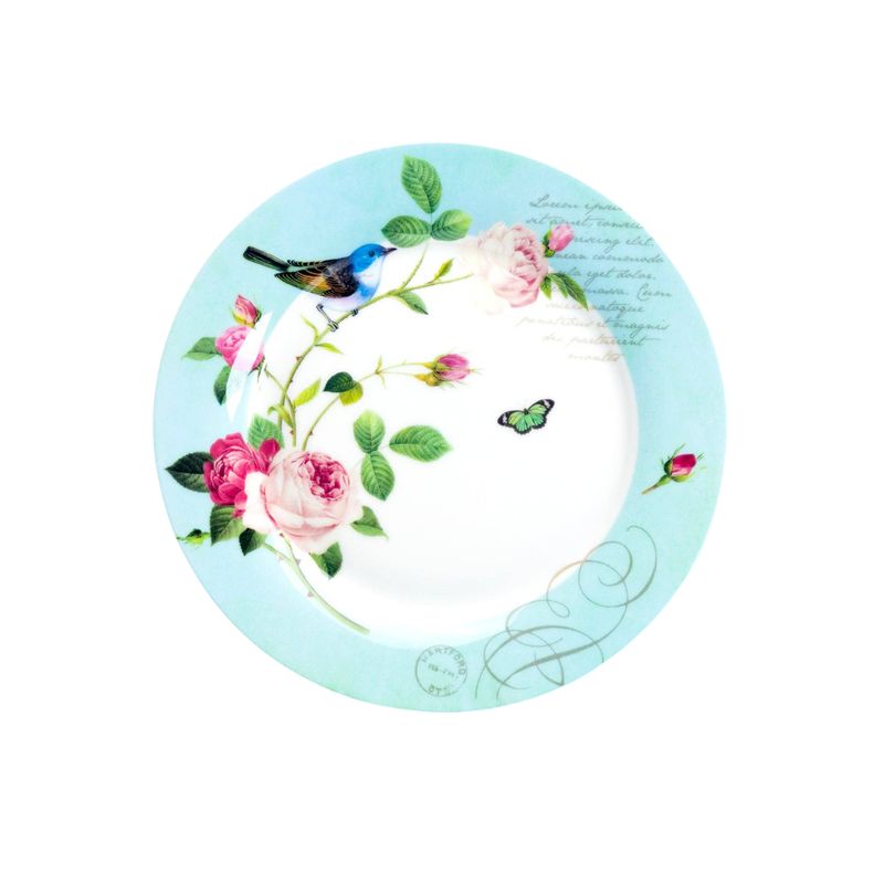 7.5&quot; Bone China Dessert Plate | Blue Jay Pink Rose Garden