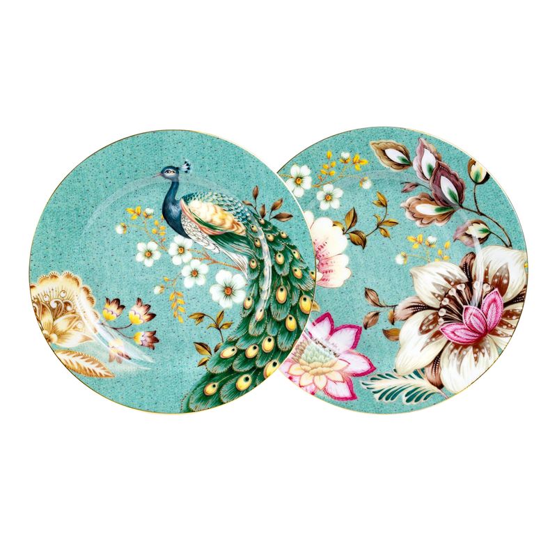 Peacock Lotus Garden – Green Porcelain Dessert Plate