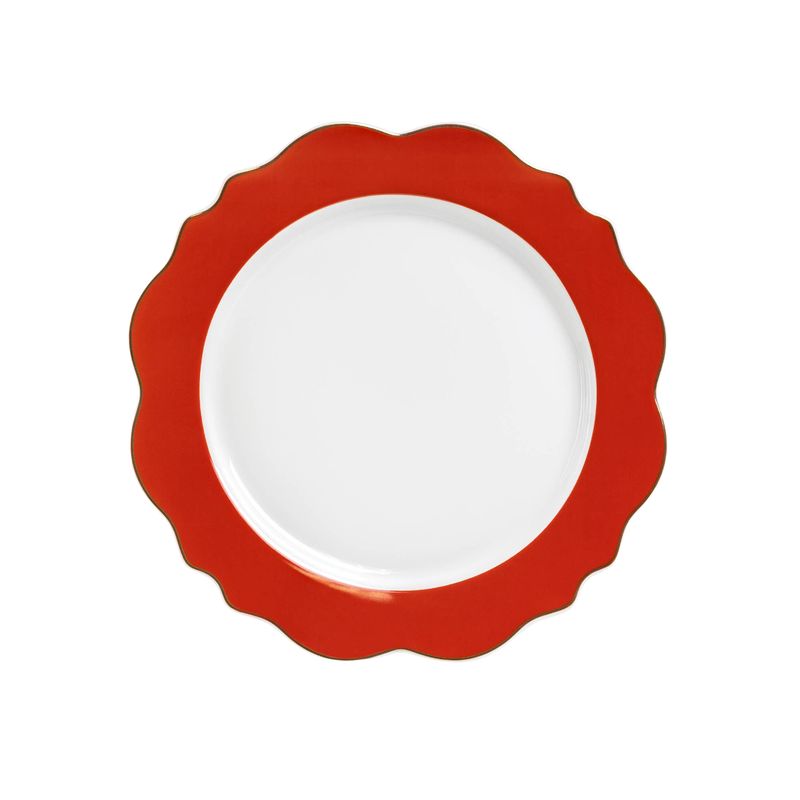 9.25&quot; Fine Porcelain Dessert Plate | Red Band Scallop