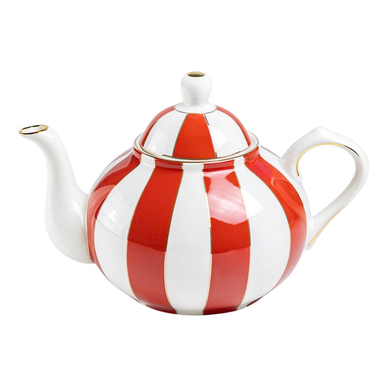Red Carousel Stripes – 38oz Fine Porcelain Teapot