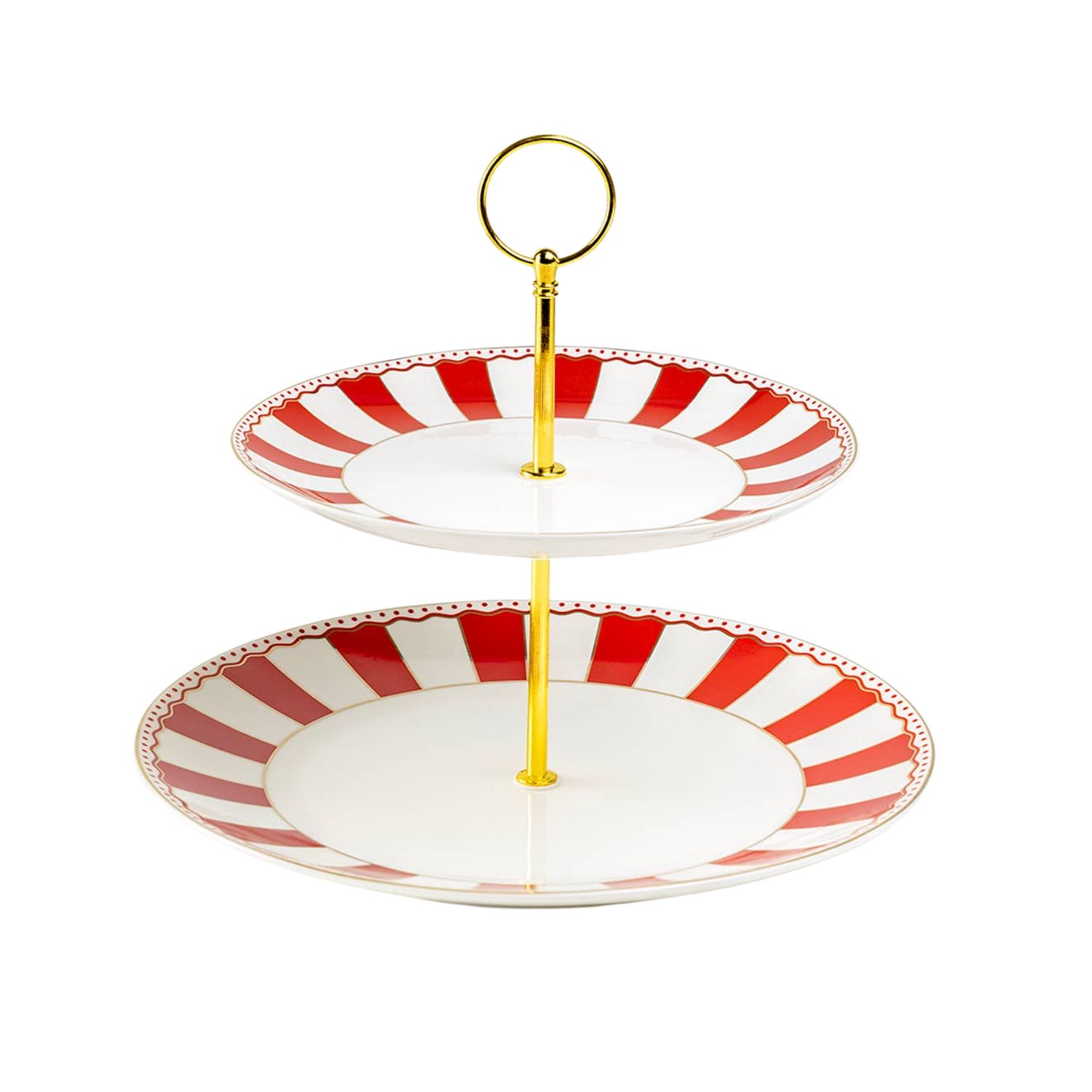 Red Carousel Stripes – Fine Porcelain 2-Tier 10.5&quot; Server