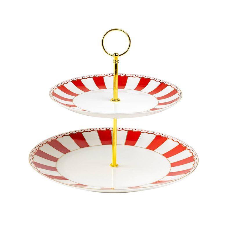Red Carousel Stripes – Fine Porcelain 2-Tier 10.5&quot; Server