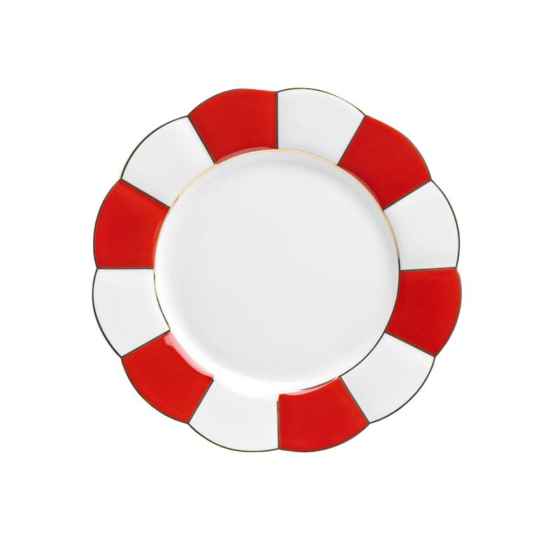 8&quot; Fine Porcelain Dessert Plate | Red Gold Scallop