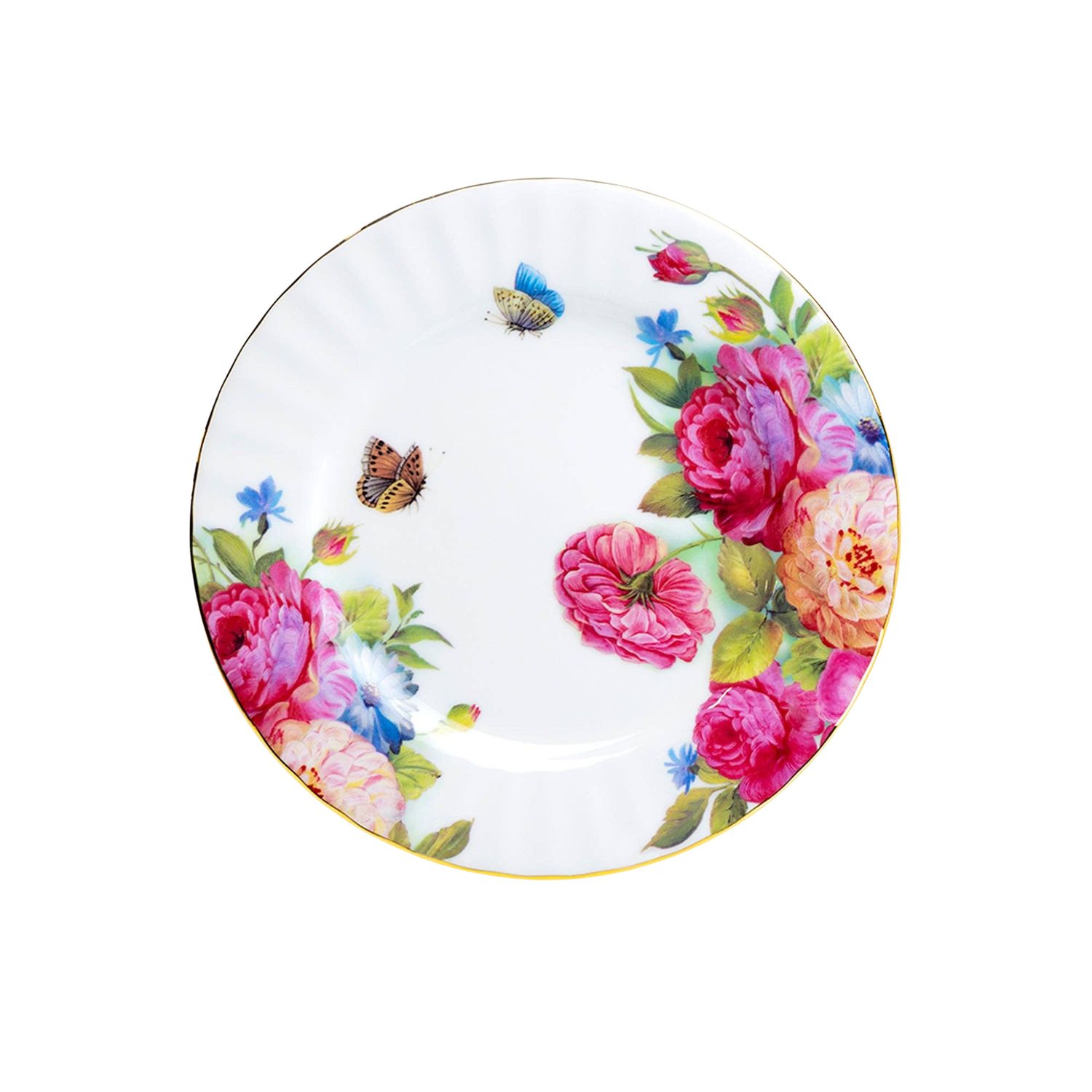 7.75" Bone China Dessert Plate | Sandra’s Rose with Butterflies