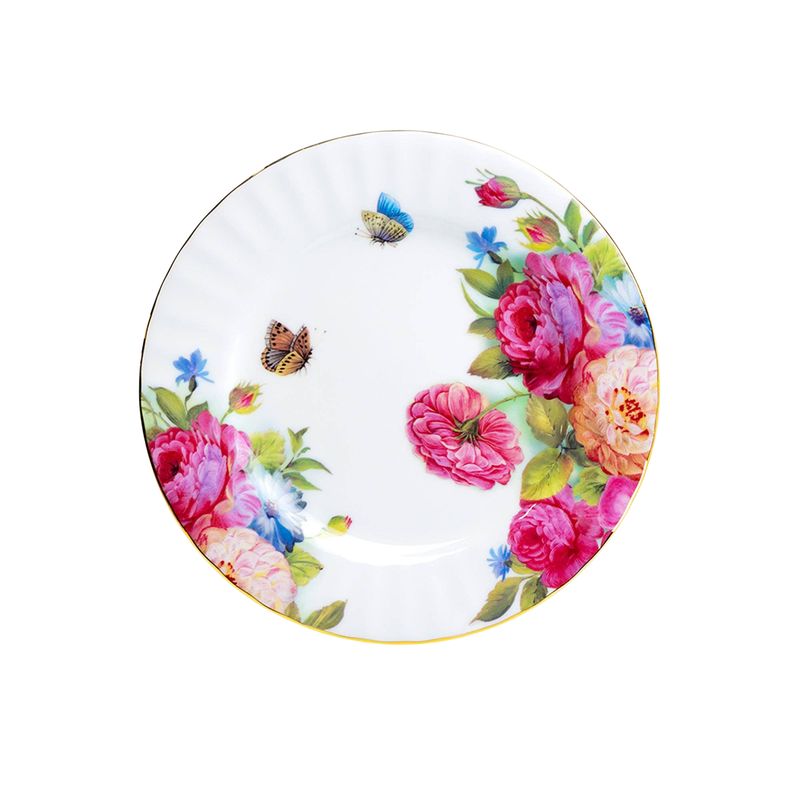7.75&quot; Bone China Dessert Plate | Sandra’s Rose with Butterflies