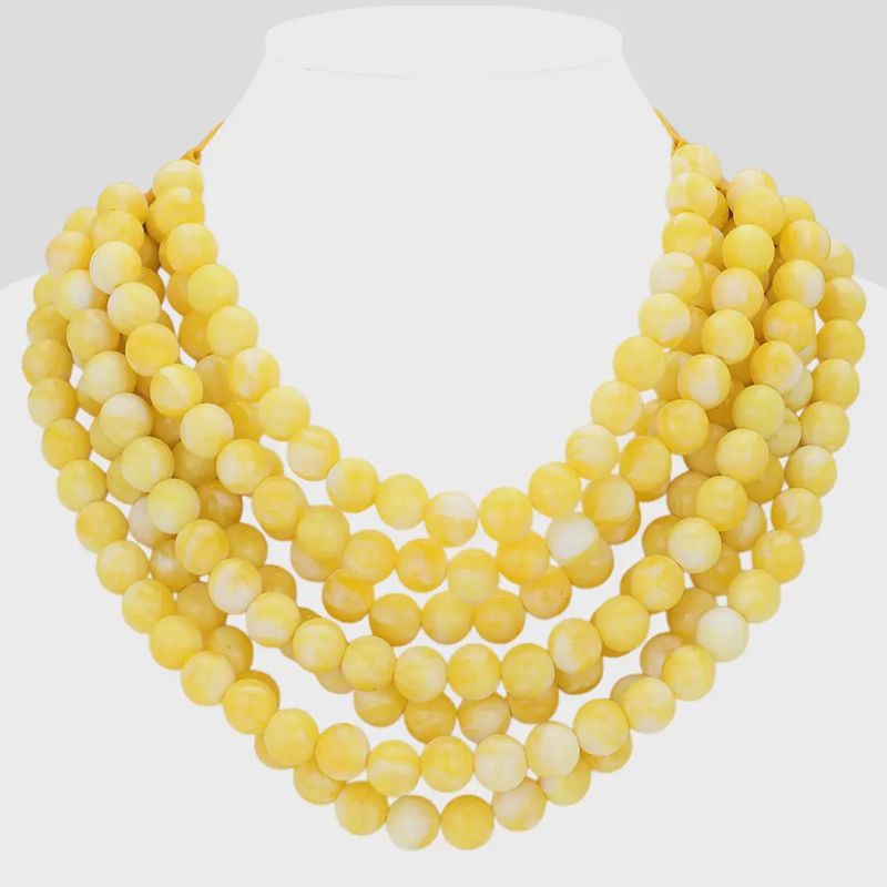 Acrylic Bead Layered Magnetic Necklace- Yellow