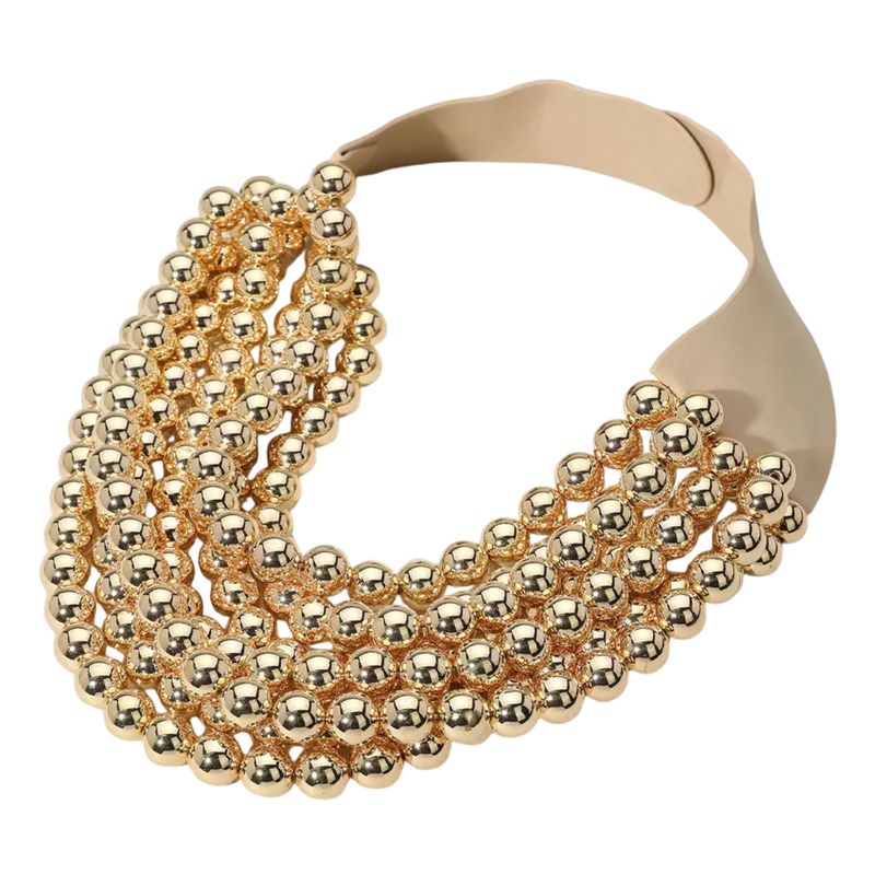 Acrylic Bead Layered Magnetic Necklace- Gold