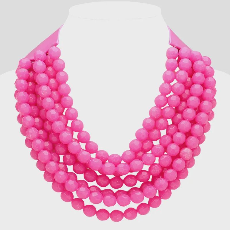 Beaded Statement Magnetic Necklace- Fuchsia