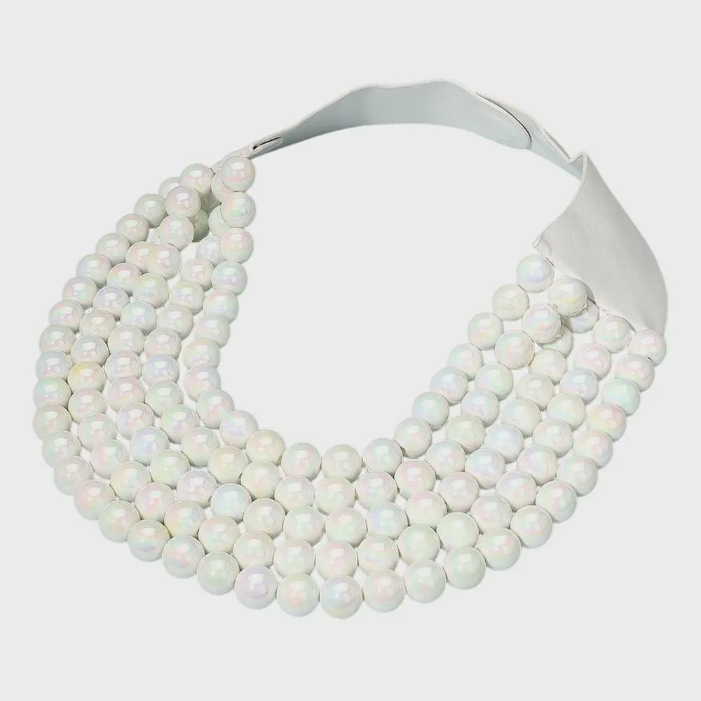 Multistrand Beaded Statement Magnetic Necklace- White