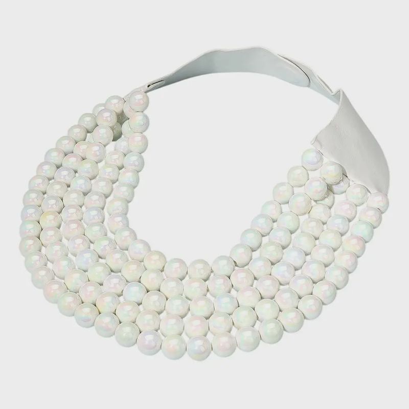 Multistrand Beaded Statement Magnetic Necklace- White