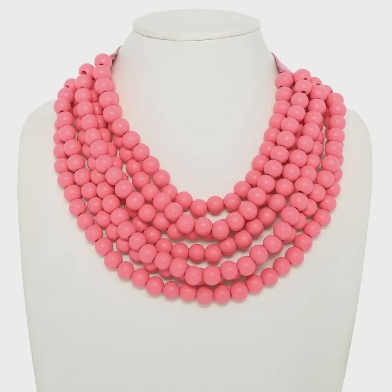 Beaded Layered Magnetic Necklace | Pink