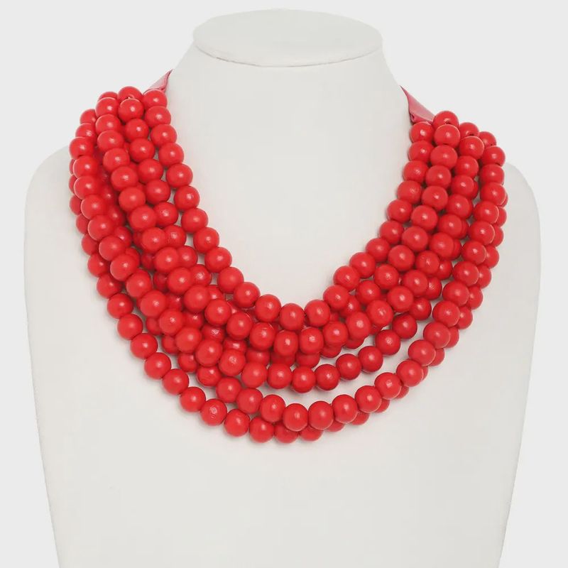 Beaded Layered Magnetic Necklace- Red