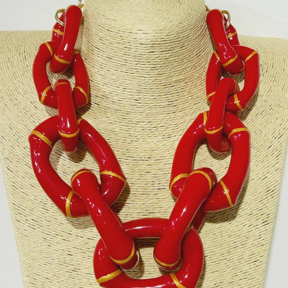 &quot;The Michelle&quot; - Bamboo Link Necklace - Red