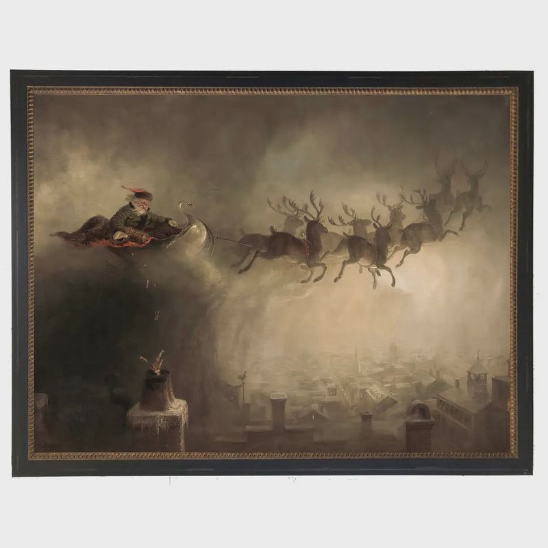 20 x 16 Vintage Santa Sleigh Oil Painting Reproduction