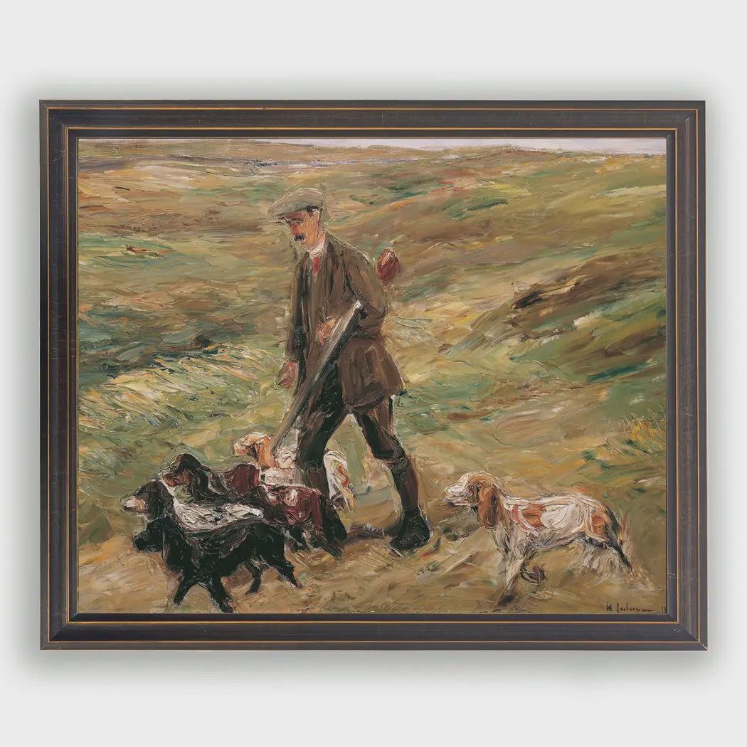 Framed Vintage Oil Painting Reproduction Man &amp; Dogs