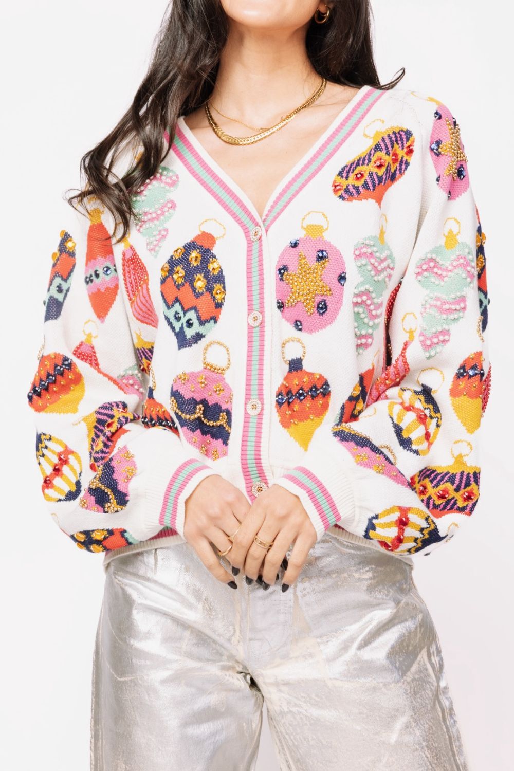 Beige Multi Ornament Cardigan