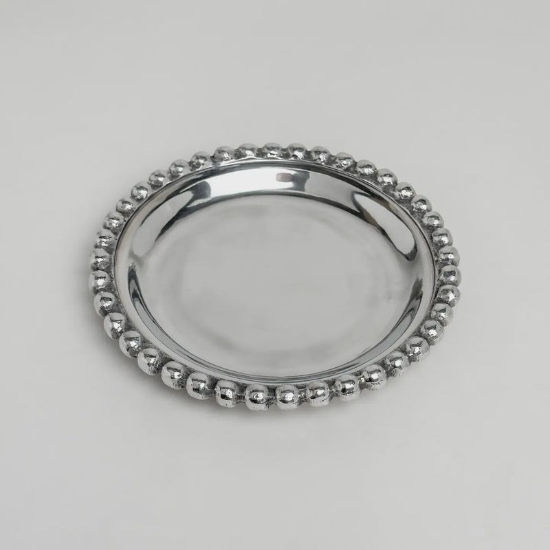 Silver Medium Beaded Round Tray