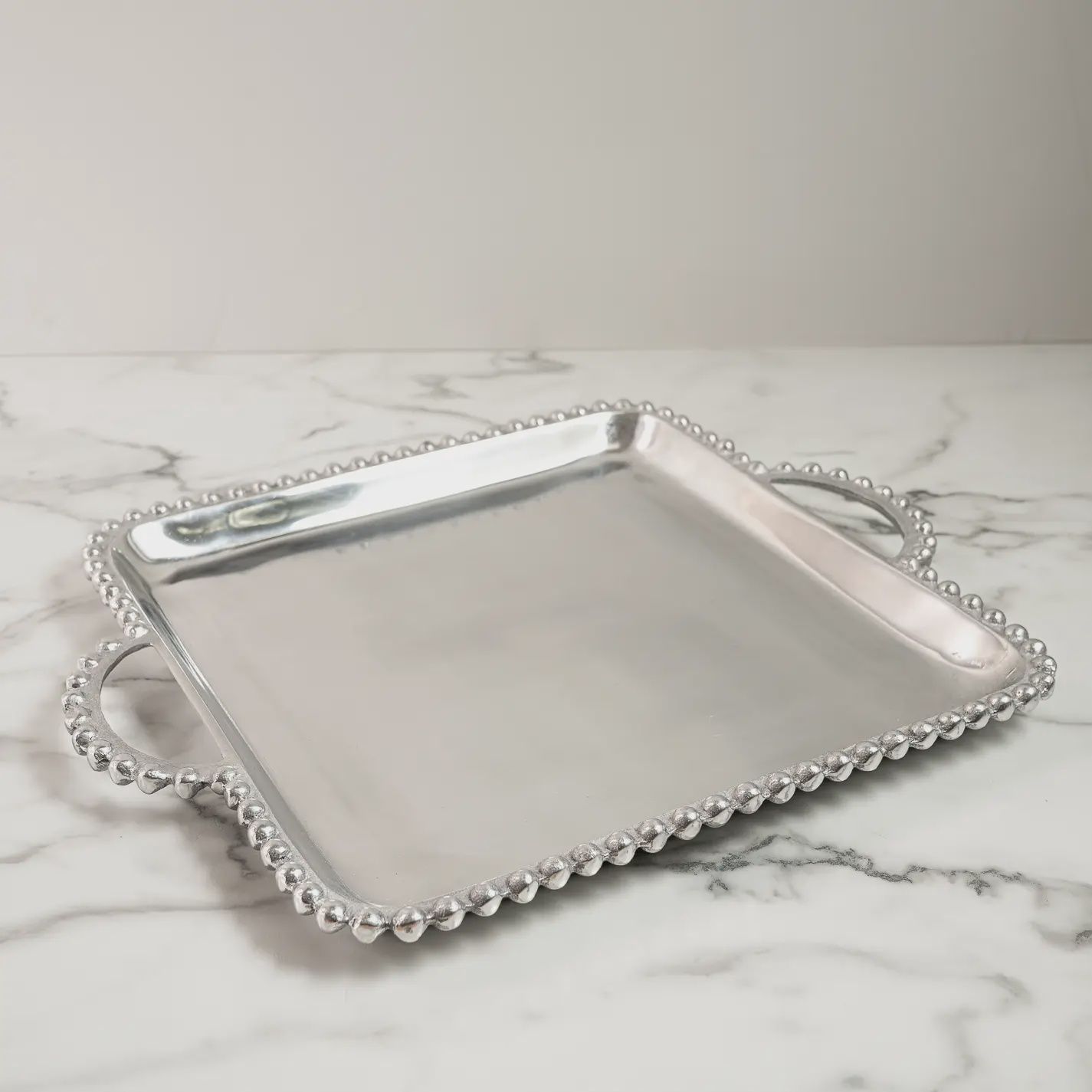 Silver Square Beaded Handle Tray
