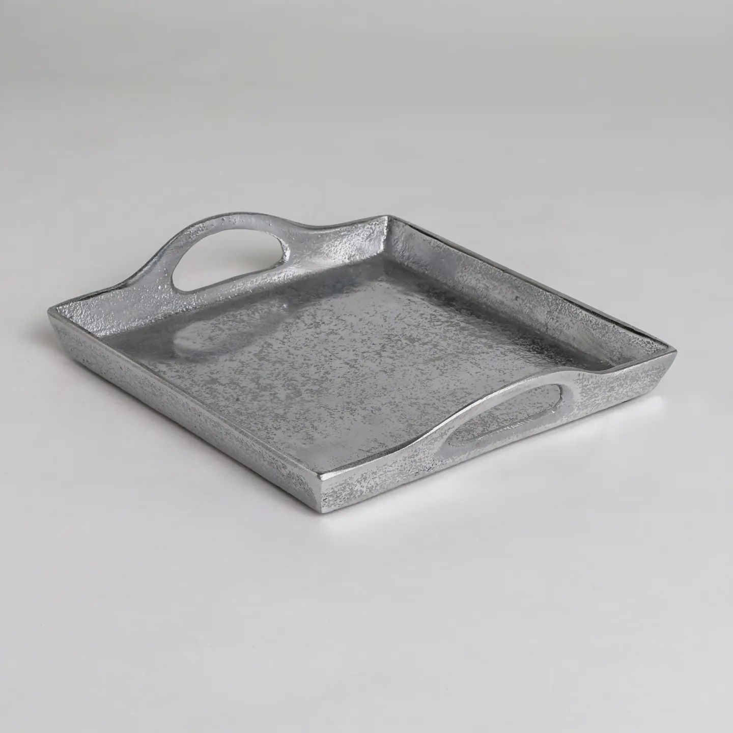 Silver Textured Square Handle Tray