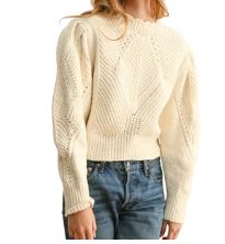 Scallop Detailed Puff Shoulder Sweater Top