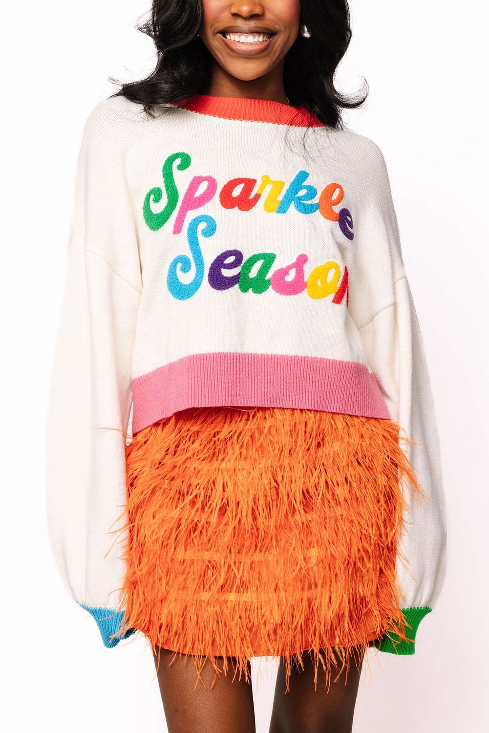 Colorblock &#39;Sparkle Season&#39; Sweater | White