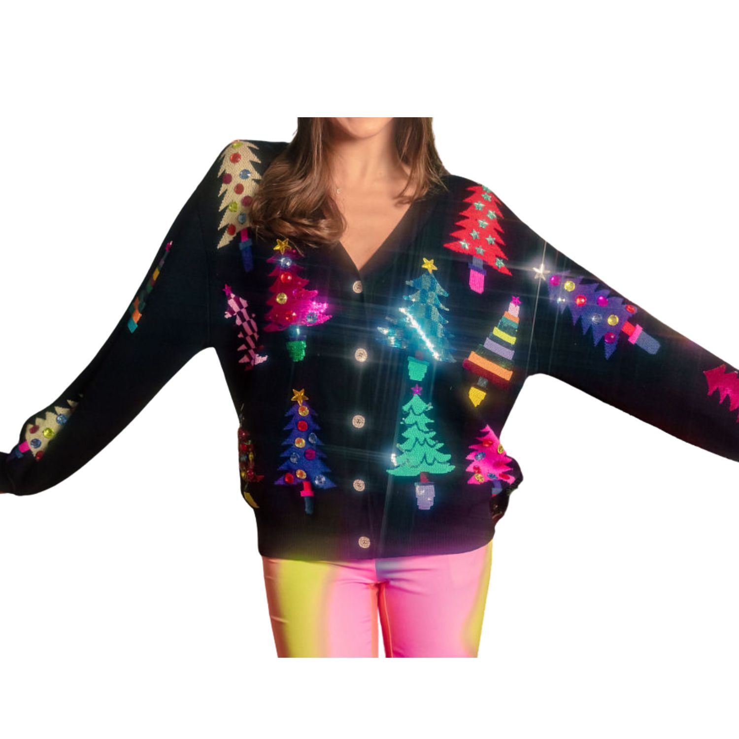 Black Colorblock Trees Cardigan