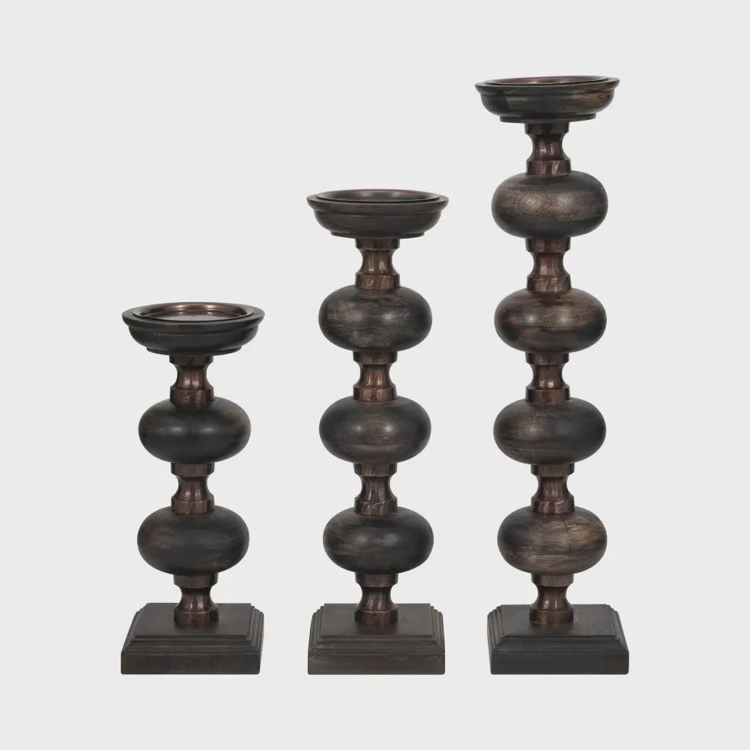 Black Wood candle Sticks- 3 Sizes