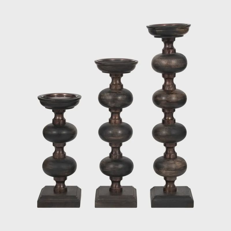 Black Wood candle Sticks- 3 Sizes