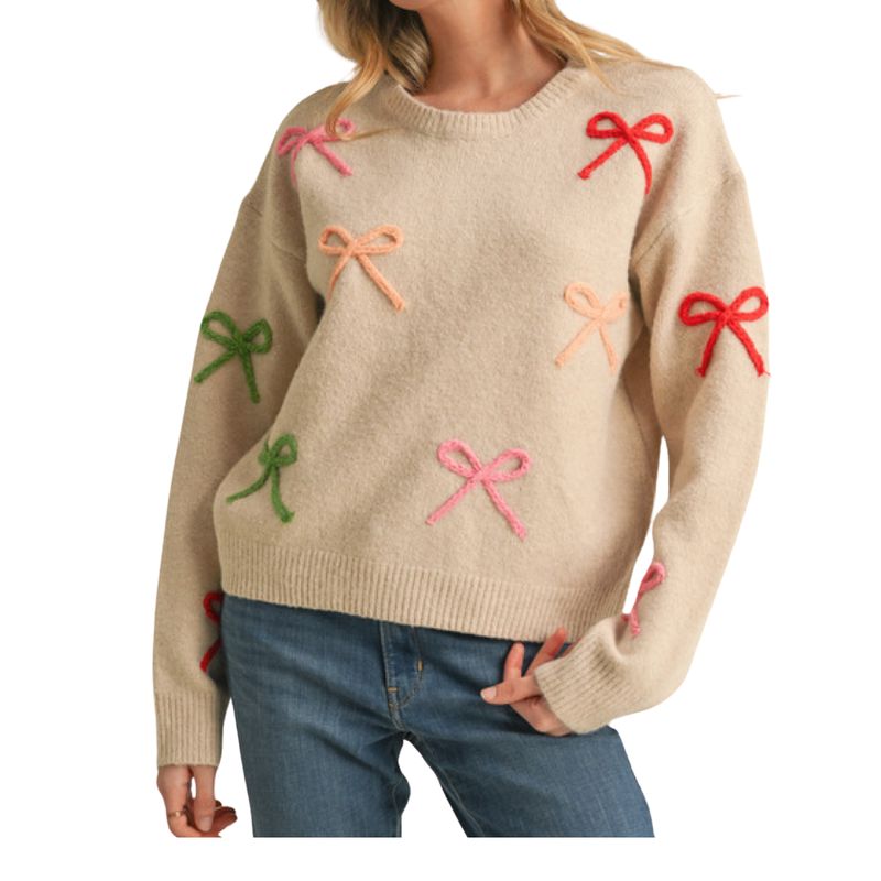 Bow Detail Embroidered Sweater