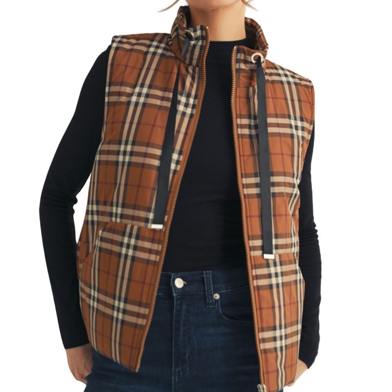 Plaid Zip Front Puffer Vest – Brown Multi
