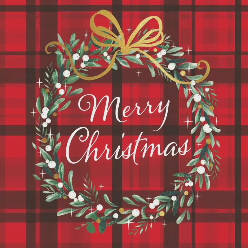 Merry Christmas Plaid Lunch Napkin