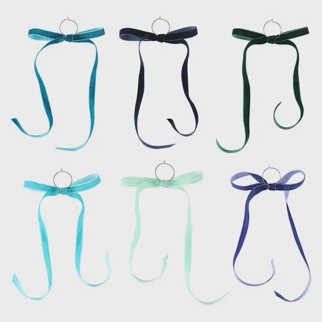 Velvet Bow Wine Charm - Set of 6 - Blue