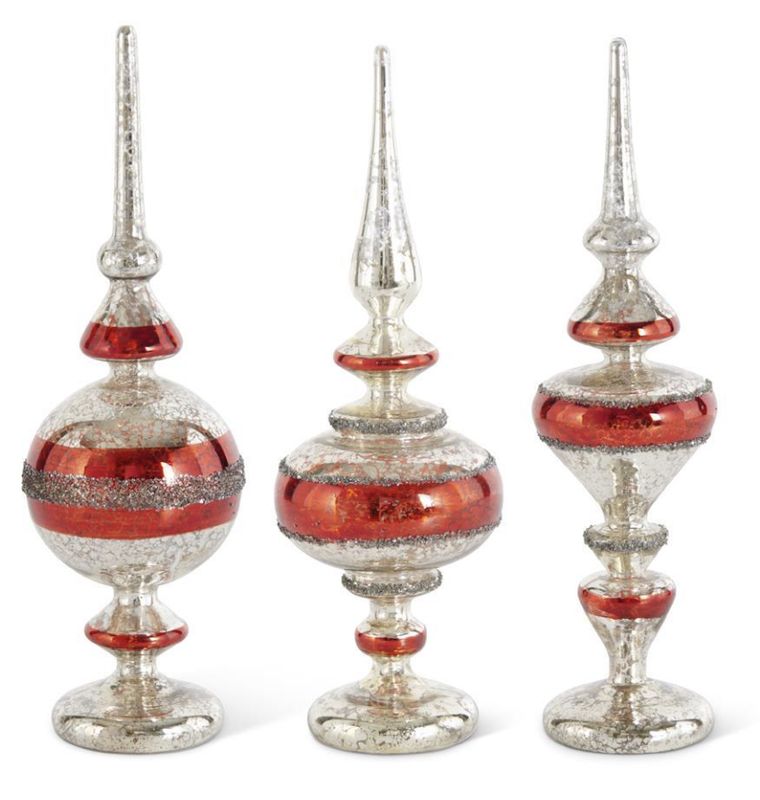 Red &amp; Silver Mercury Glass Finials