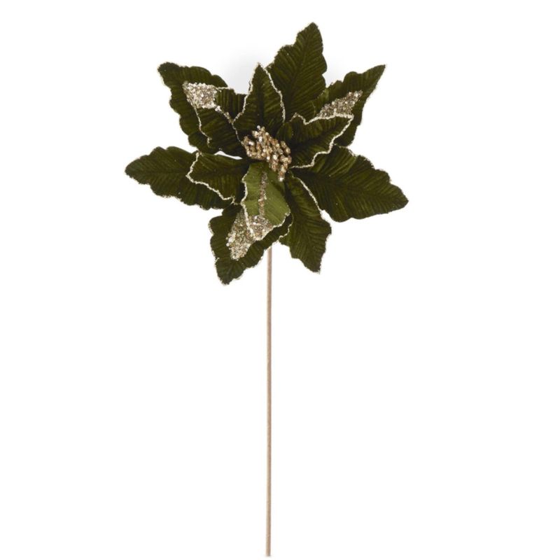 24" Dark Green Velvet Poinsettia