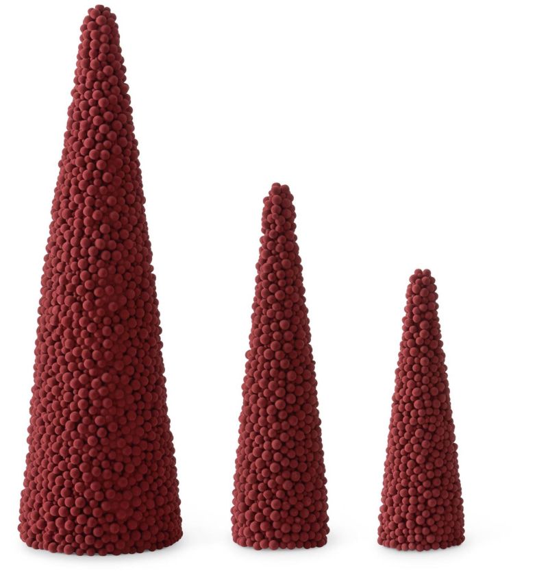 Burgundy Pompom Ball Cone Trees- 3 Sizes