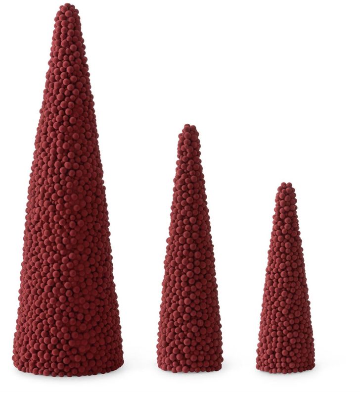 Burgundy Pompom Ball Cone Trees- 3 Sizes