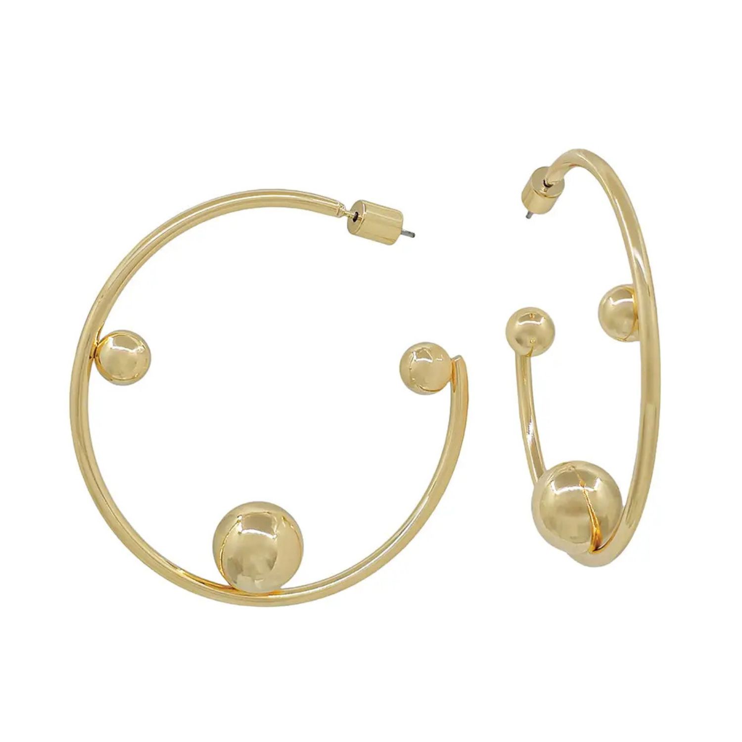 Gold Metal Hoop 3 Bead Earring