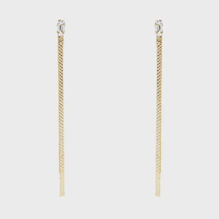 Gold Studded Rhinestone Chain Earring