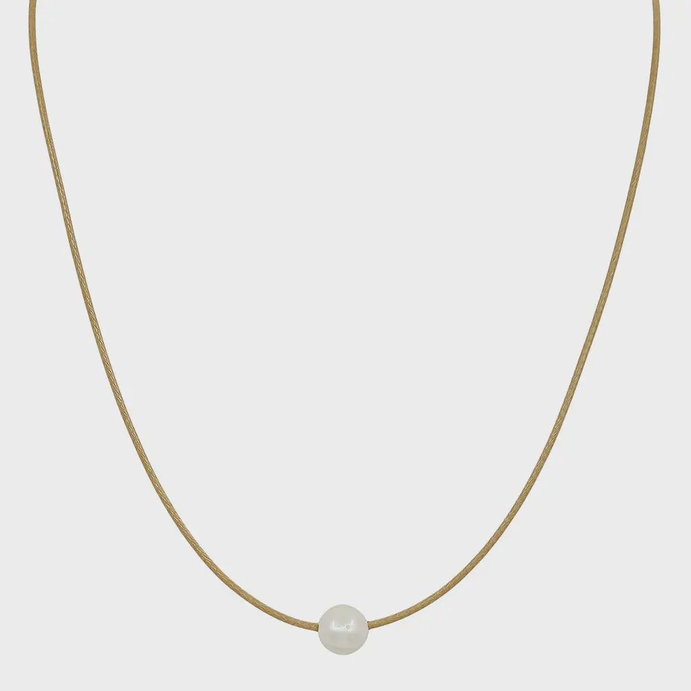 Natural Leather Cord with Freshwater Pearl Pull String Necklace
