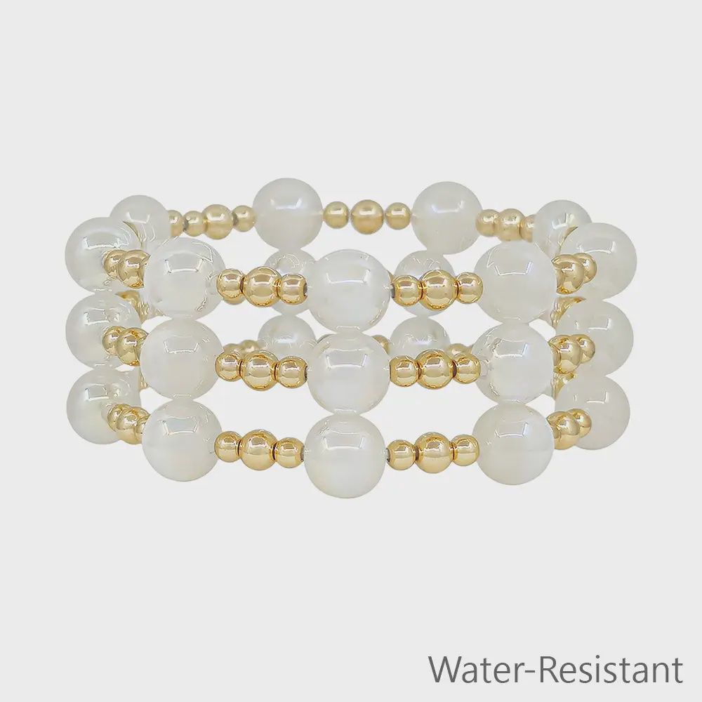 Set of 3 Gold Beaded Candy Stretch Bracelets