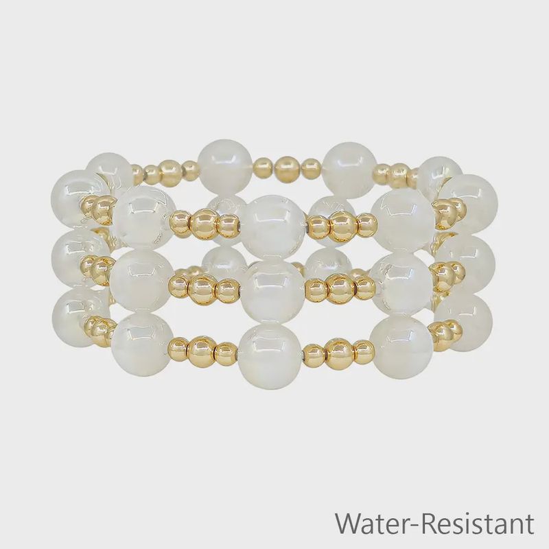 Set of 3 Gold Beaded Candy Stretch Bracelets