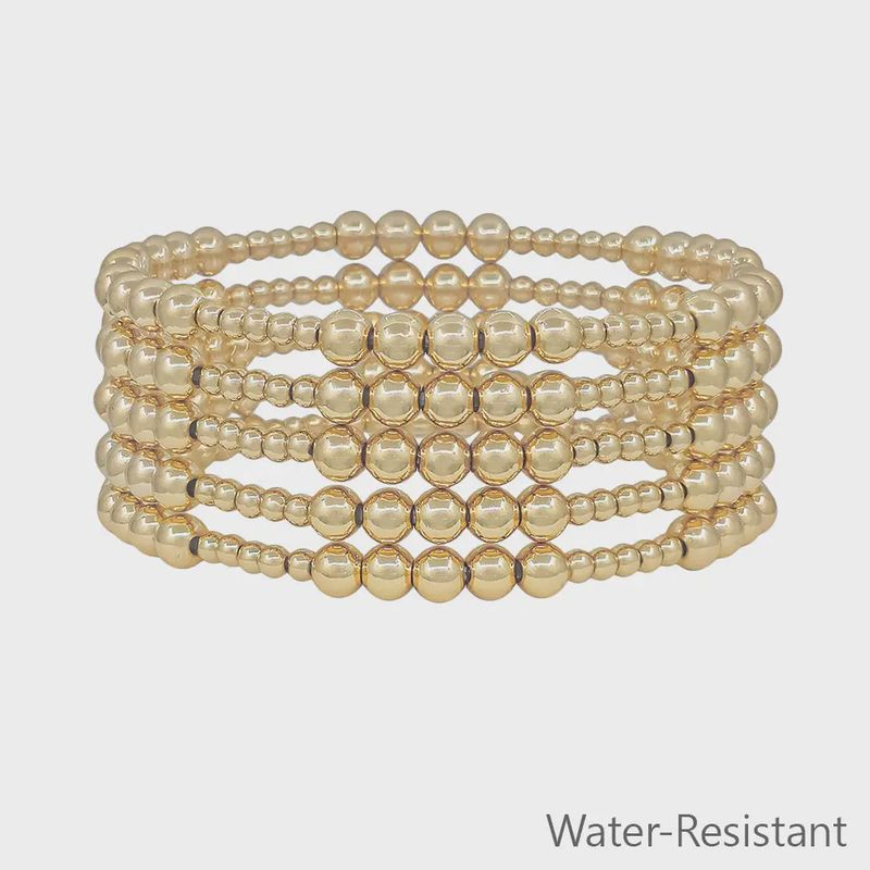 Set of 5 Beaded Gold Stretch Bracelets