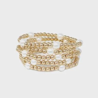Set of 5 Gold Pearl Stretch Bracelets