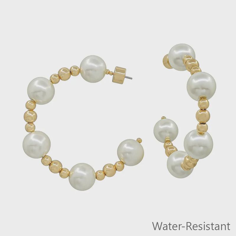 Beaded 2" Gold Hoop with Pearls