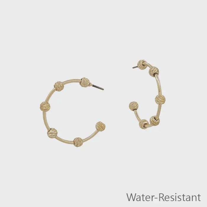Gold Textured Ball Hoop Earring