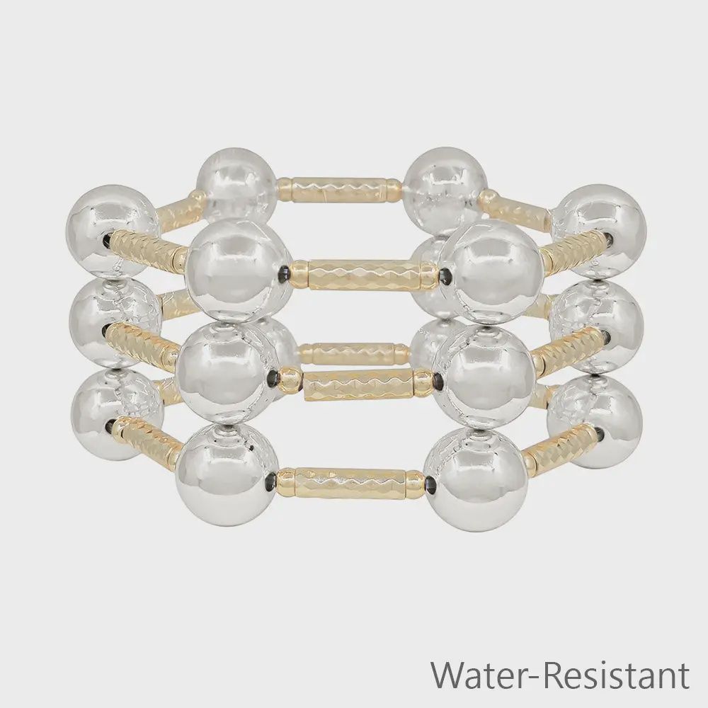 Set of 3 Silver Beaded Stretch Bracelet