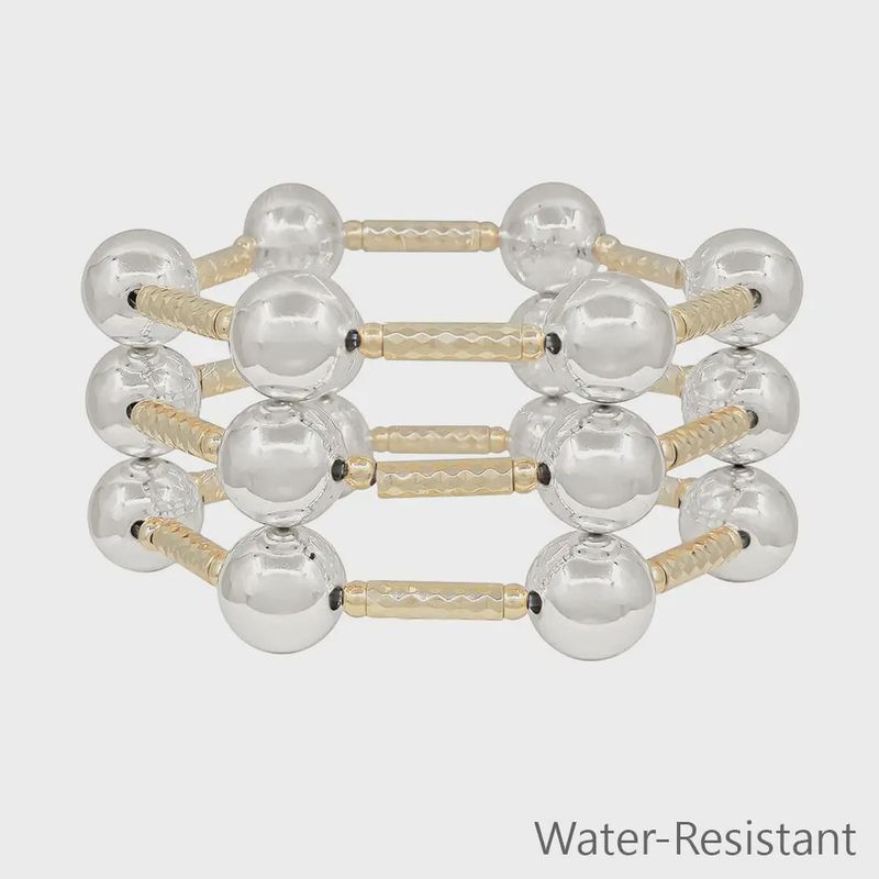 Set of 3 Silver Beaded Stretch Bracelet