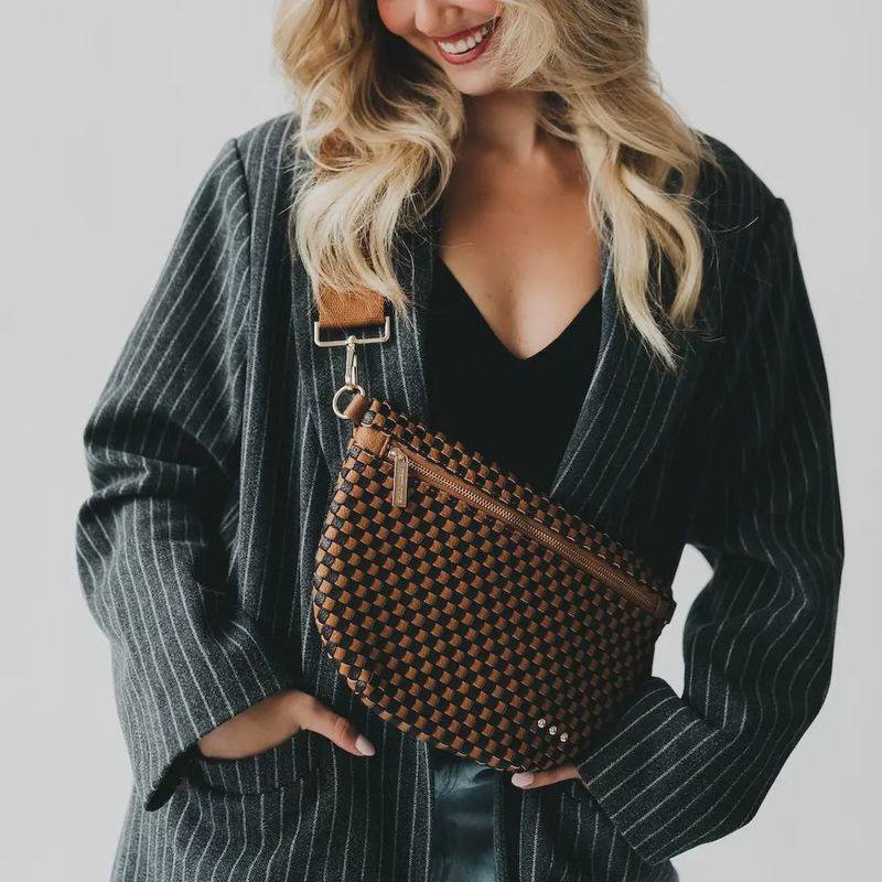 Westlyn Woven Bum Bag- Coffee Checkered