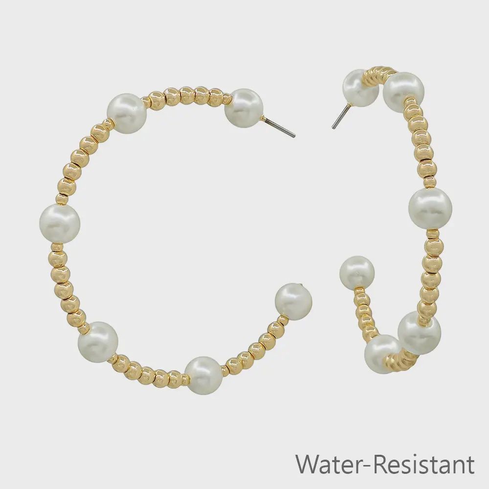 Gold with Pearl Beaded Hoops
