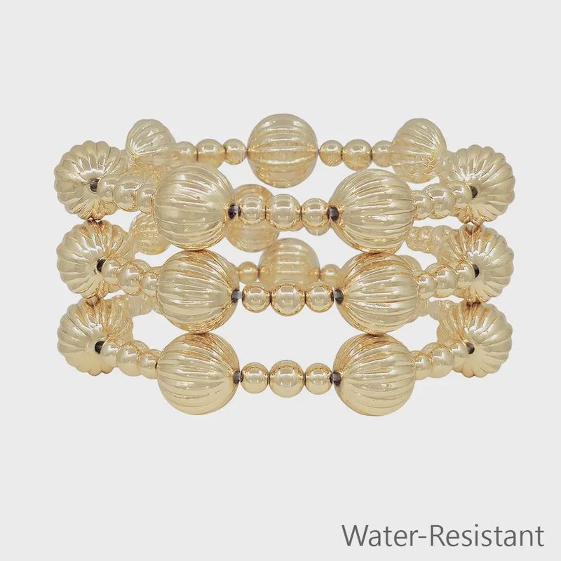 Set of 3 Gold Beaded Bracelet Set